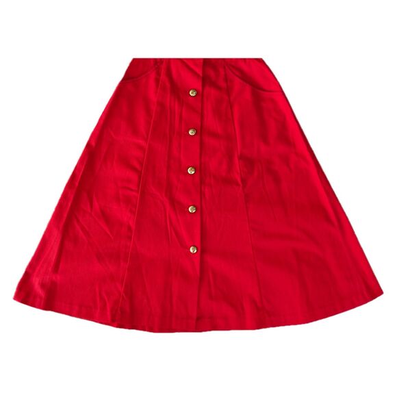 Vintage 1960 Deadstock Koret of CA Red Twill Button Front Full Skirt, Size 0/2 - Picture 7 of 10